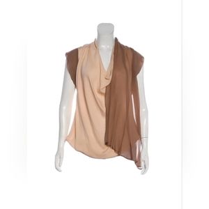 Haute Hippie Sleeveless Ruffle Side Top Ivory Coffee 100% Silk Size XS***